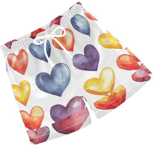 Pigsaly Boys' Swim Board Shorts Watercolor Love Hearts Boy's Swim Trunks Kids Swimwear 4T Multicolor