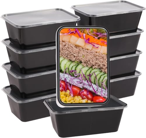 Image of [750 ml, 15 Count, Rectangle, Black Reusable Plastic Food Storage Containers with Lid | Airtight, Microwave Safe Containers | Perfect for Meal Prep, Storage, Takeaway & Food Delivery