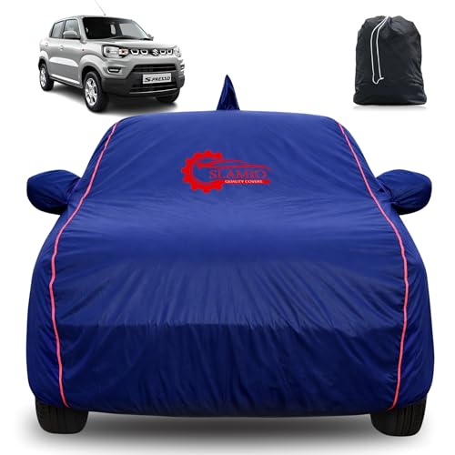 Image of 100% Waterproof Car Cover for Maruti Suzuki S-Presso 2019-2026 | All-Weather, Dustproof & UV Protection | Heavy-Duty 3-Layer Fabric | Custom Fit with Mirror & Antenna Pocket | Navy Blue