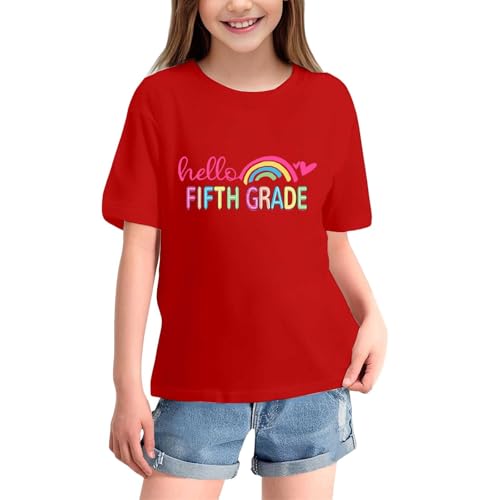 First Day of School Shirt Girls Boys Rainbow Graphic Tees Kids Back to School T-Shirts Short Sleeve Crewneck Tops Trendy Tees