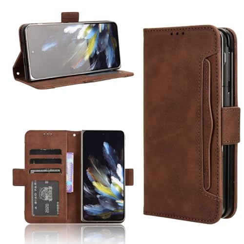 COQUE Case OnePlus Open Shell,Side Magnetic Multi-Slot Business Card Holder Wallet Case,Flip Phone Cover for OnePlus Open-Brown