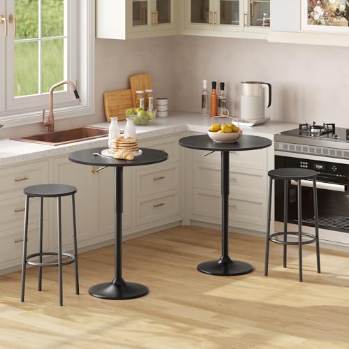 Image of HOOBRO 2 Pcs Bar Table, Height-Adjustable Round Pub Table 27-35.4 Inches with Sturdy Base, Modern Style Bar Table Easy Assembly with Metal Base for Pub, Party and Small Places, Black BK58BTP201G1N1