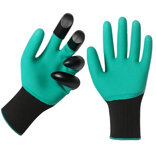 Image of Garden Gloves with Claws for Digging & Planting - Durable Polyester Build, ABS Plastic Fingertips - Waterproof, Breathable & Reusable Gloves for Lawn, Yard (1 Pair)