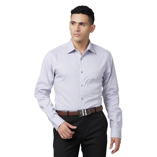 Image of Raymond Men Slim Fit Structure Pattern Pure Cotton Semi Cutaway Collar Full Sleeve Formal Shirt