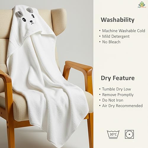 Image of Ultra-Soft Baby Hooded Towel - Coral Velvet Wrap Your Little One in Softness and Joy, Hypoallergenic & Super Absorbent Bath Wrap for Newborns & Toddlers | Cute Animal Design (0-5 Years)(White)