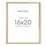 HAUS AND HUES 16x20 Gold Picture Frame - Picture Frame Metallic 16x20 Poster Frames for Wall, 16x20 Gold Poster Frames, 16x20 Picture Frames For Wall (Gold Aluminum Frame)