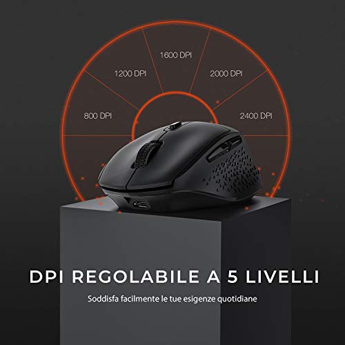 VicTsing [2020 Nuova Versione] Mouse Ricaricabile Wireless, 300 mAh Mouse USB, Mouse Ergonomico con 2,4G e 6 Pulsanti, 5 DPI Regolabile 2400, Compatibile con Laptop, PC, Computer, Notebook, Mac(Nero)
