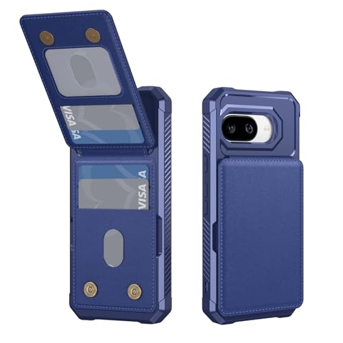 Dteck for Google Pixel 9a (2025 Release) 6.3" Case with Built-in Flip Wallet (4 Card Slots), Magnetic Snap Closure, PU Leather/Plastic Shockproof Protective Lightweight Slim Stand Phone Cover, Blue