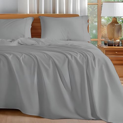 Image of Microfiber Double Bed Sheet - Solid Color, Ultra-Soft Bedsheet for Bedroom, Lightweight Plain Bedsheet for Double Bed 90x100 Inch, Silver Grey