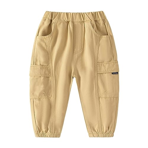 Kids Boys Cargo Jogger Pants for Toddler Elastic Waist Solid Color Casual Trousers Multi-Pocket Y2k