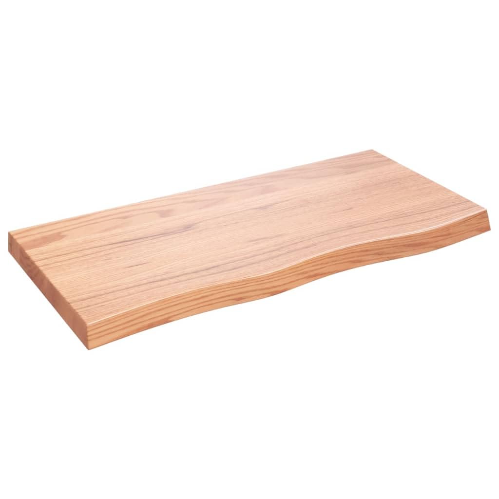 vidaXL Bathroom Countertop in Light Brown - Solid Oak Wood with Live Edge Design - Versatile Use as Vanity Top or Shelf - 39.4"x19.7"x(0.8"-2.4")