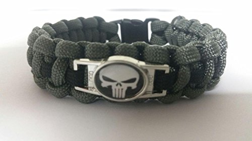 BOSTONRED2010 Punisher Paracord Survival Bracelet with Charm Two Color Choices (Foliage with Black LINE, 9)