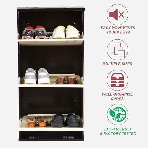Image of Metal Shoe Rack Wall Mounted for Home with Central Locking 3 Door 20 inch Wall Mounted Metal 6 Pair Rack Cabinet Pre-Assembled Shoe Rack Shelves | 3 Year Warranty (Brown & Ivory)