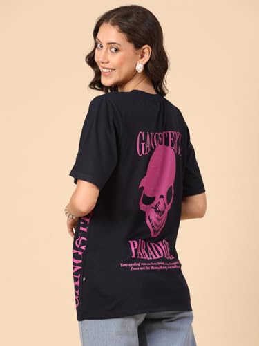 Image of Rigo Back Printed Half Sleeves Round Neck Oversized T-Shirt for Women | Drop Shoulder T-Shirt for Women | Loose Baggy Fit T-Shirt for Women /Girls