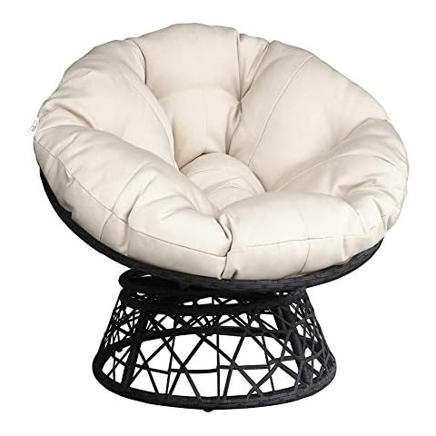 ART TO REAL Deluxe 360 Swivel Papasan Chair with Soft Cushion, Outdoor Patio Swivel Glider Rocking Lounge Chair, Deep Seating Moon Chair, Solid Twill Fabric Orange Cushion (Beige) Cover