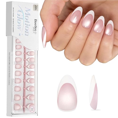Image of Beetles French Tip Press On Nails, 160Pcs Short Almond Cat Eye Pink Tips | 16 Sizes and 160 Pcs Support Easy Fit; Pink Cat Eye French Look for Short Almond DIY Manicures