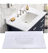 36" X 22" Engineered Stone Vanity Top With Left Offset Sink – Venice White, 8" Faucet Holes