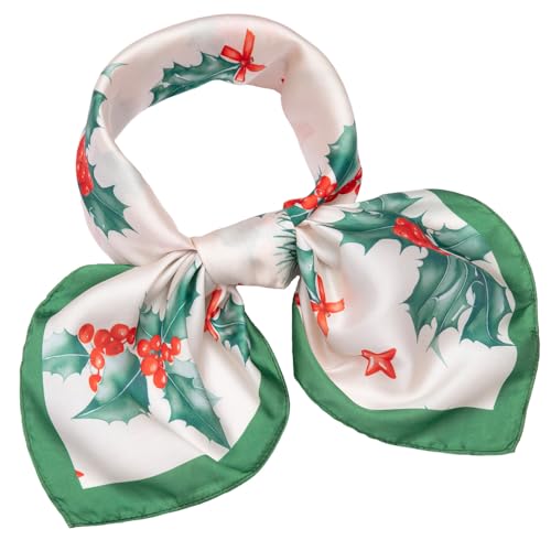 NaSoPerfect Silk Feeling Scarf Square Head Scarves Fashion Christmas Print Neck Scarfs for Women Green
