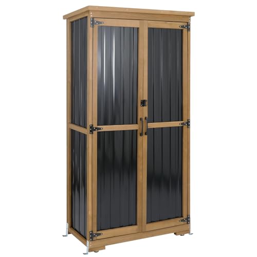 Outdoor Storage Cabinet Waterproof with Shelves, Small Storage Shed, Vertical Tall Patio Backyard Garden Storage Cabinet Tool Organizer for Outside