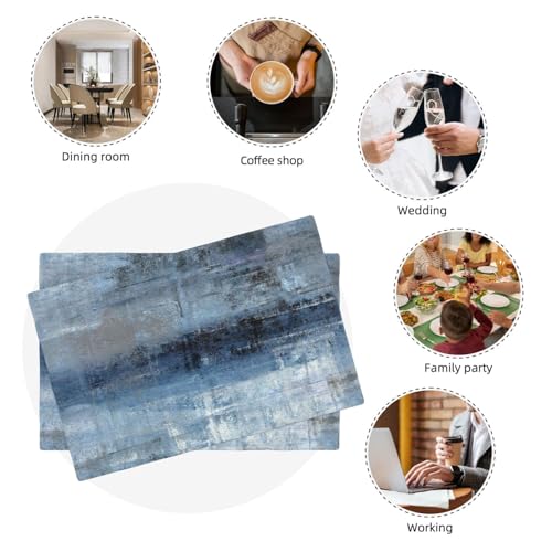 Xalogeer 4PSPLACEMAT-BLUE GREY ART Modern Art Placemats Set Of 4 Blue And Grey Abstract Paint Art Linen Washable Place Mats Rectangular Cloth Table Mat For Party Kitchen Dining Decoration Indoor Outdoor thumb #6