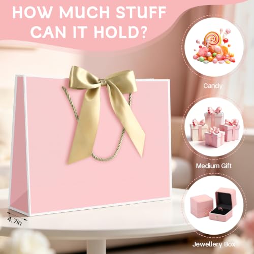 Image of JMANNI Gift Bags with Handles, 13 inch Medium Gift Bag for Presents, 2 Pcs Bags with 4 Tissue Paper and 2 Cards for Baby Shower Wedding Bridal Shower Mother's Day Birthday Party (Pink-white)