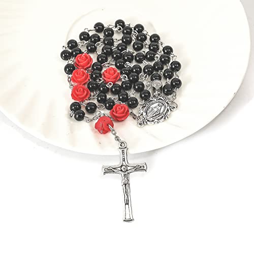 Alternative view of Nazareth Store Pearl Beads Rosary Beaded Necklace Projection Our Father Prayer Medal with Miraculous Centerpiece and Jesus Crucifix NS