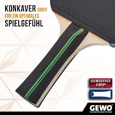 GEWO Table Tennis Paddle - Player Thunderball 2 - High Grip, Spin, Attack - Adult, Youth - 4.0 Inch Grip
