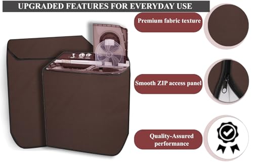 Image of The Furnishing Tree Polyester Waterproof Semi Automatic Washing Machine Cover Compatible for Whirlpool 6 Kg, 6.2 Kg, 6.5 Kg, 7 Kg & 7.2 Kg, DxWxH In Cms: ( 51x83.8x96.5 ), Coffee