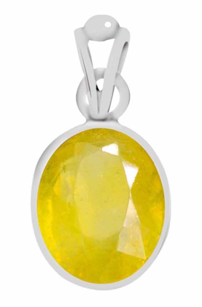 Certified Yellow Sapphire (Pukhraj) 4.8cts or 5.25ratti Silver Pendant-image-9