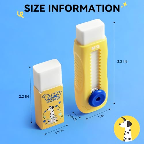 Image of M&G 1+1 Pack Yellow Sliding Retractable Cute Eraser Set, Refillable Soft Large Rubber Eraser with Sleeve for Kids Students School Office Supplies
