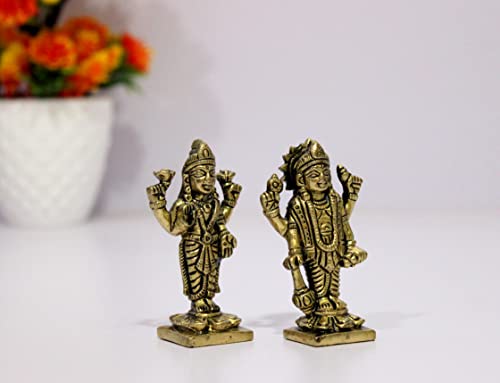 Estatua de Lakshmi Narayan en Latón 3 pulgadas miniatura 6