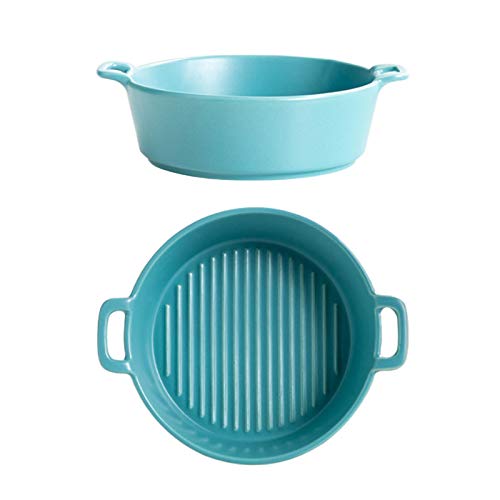 Tomedeks Bandeja para hornear de cermica de 6 pulgadas, cuenco para pasta con asa para lasaa, hornear, sopa, fideos (azul)