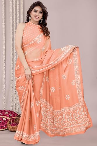 Image of MIRCHI FASHION Saree for Woman Chiffon Batik Printed | Lightweight Daily Wear Women's Office Sari with Blouse Piece (Available in 40 Colours)