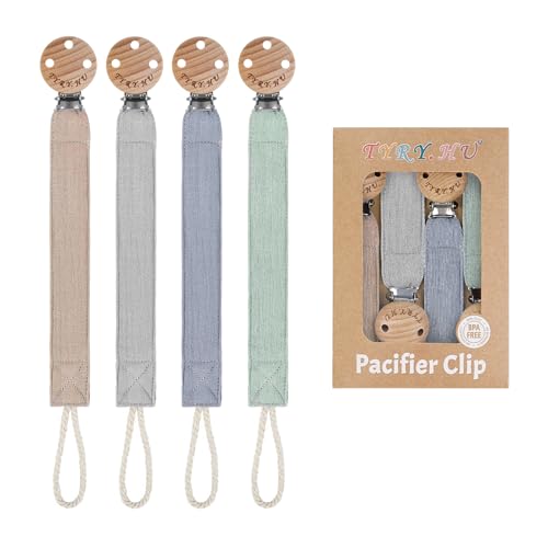 TYRY.HU Ribbon Pacifier Clip Holder,4 Pack Binky Paci Holder Clips, Pacifier Leash for Boys and Girls, Soft Webbing Strap Universal Fits for Most...