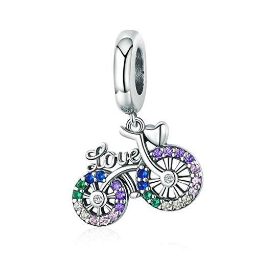 Image of Car Keys Bike Suitcase Charms 925 Sterling Silver Charms Beads Black Enamel Charm and Color Crystal Travel Charms for Bracelets (Bicicleta charms)