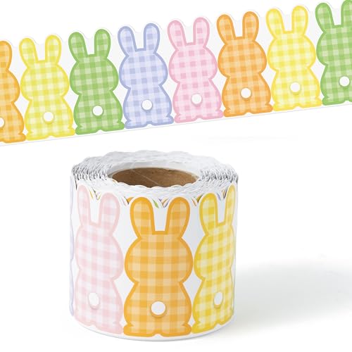 Image of BeYumi Plaid Bunny Border Trim - 65ft Spring Bunny Plaid Rolled Border Trim Back to School Cute Colorful Rabbit Checkered Bulletin Board Set Classroom Home Door Party Church Chalkboard Wall Decoration
