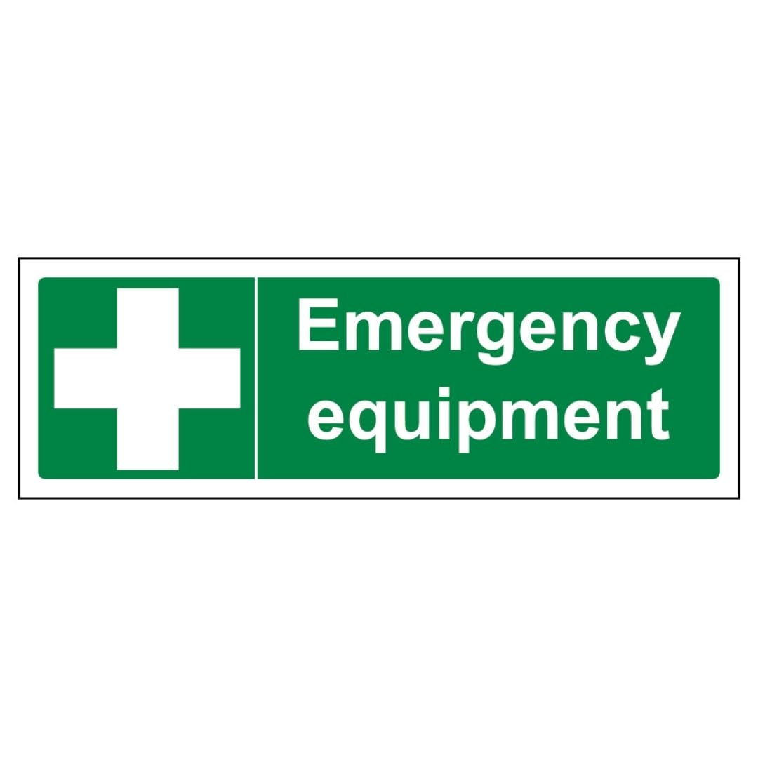 V Safety Emergency Equipment 300 x 100 mm - 3mm Brushed Aluminium Composite Safety Sign