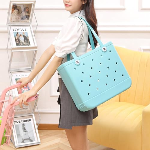 Rubber Tote Beach Bag for Women, Waterproof Travel Bags, Washable Open Handbag for Sports Beach Boat Outdoor (Rose Red,Medium)4