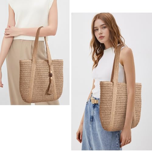 Image of Trifabricy Beach Bags for Women, Woven Straw Tote Bags,Large Beach Bag, Weaving Swim Shopping Travel Bag Waterproof