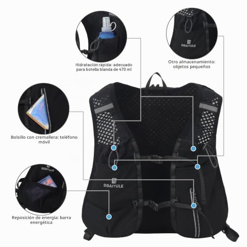 Chaleco para correr trail running ultraligero transpirable con mochila de hidratación 2
