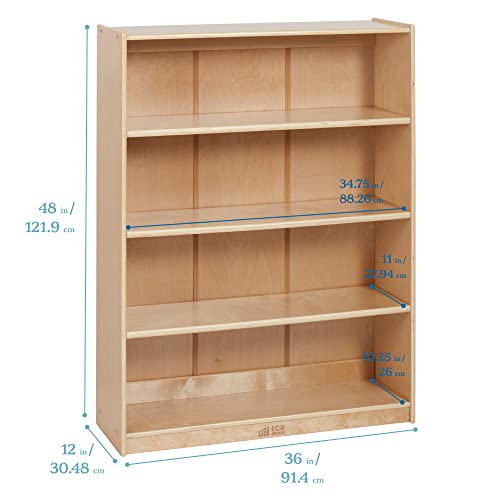 ECR4Kids Classic Bookcase, 48in, Adjustable Shelves, Natural