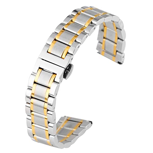 Bracelet en acier inoxydable 20mm bicolore silver gold avec boucle déployante pour montre