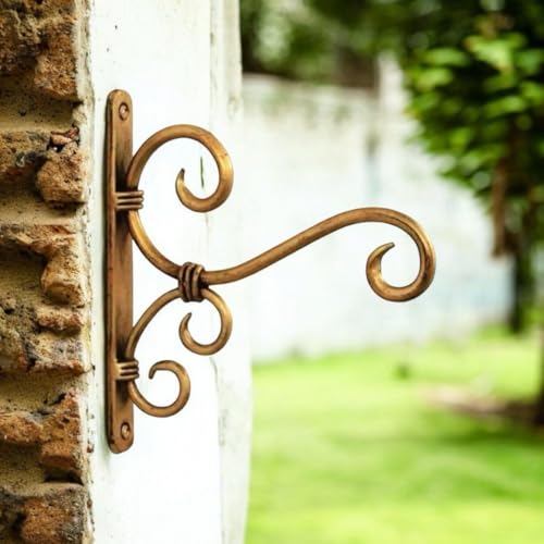 Image of Craft Expertise inchGolden Iron Wall Bracket for Hanging Planter � 6 x 1 x 7 Inches Decorative Metal Plant Hook, Heavy-Duty Indoor /Outdoor Garden Flower Pot Holder, Rustic Wall-Mounted Planter Hanger