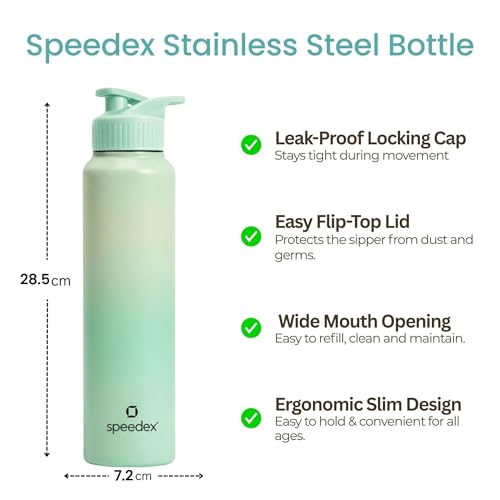 Image of Speedex Stainless Steel Metal Water Bottle 1 Ltr 1000 ml, BIS Approved, Leak Proof Sipper Cap Bottle for Office, School, Gym, Travel, Daily Use for Men, Women, Kids, Adults, Dual Green, Set of 2
