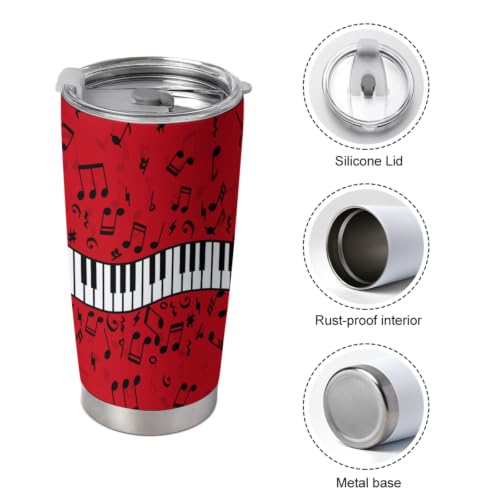 Music Notes Piano Keys Tumbler with Lid and Straw, Stainless Steel Insulated Travel Mug Coffee Cup Water Bottle for Music Teacher, Double Wall Vacuum Insulated Tumblers for Cold Hot Drinks 20oz - Image 4