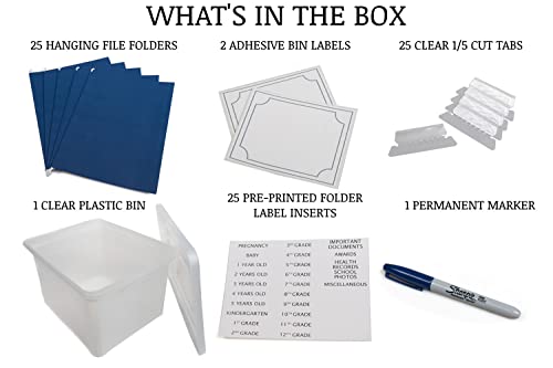 Generic Kid's Craft Memory Keepsake Organizer Box - Clear Storage Latching Bin with Hanging File Folders and Custom Tab Inserts (Navy) - Thumbnail 2