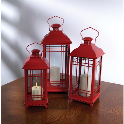 Maykoosh Traditional Red Metal Lantern (Set of 3)