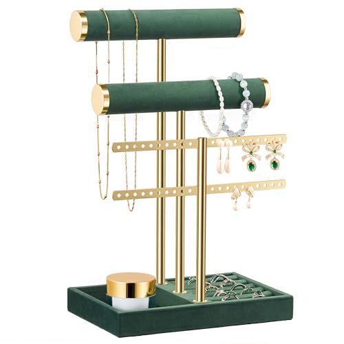 Image of Jewelry Organizer Stand for Necklaces, Bracelets, Earrings, Rings, Green