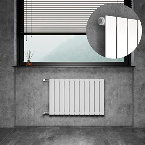 WITEN&NOCK DOLF Design Heizkörper Einlagig Heizung Flach Paneelheizkörper für Wohnzimmer Horizontal Badheizkörper mit Seitenanschluss Nabenabstand 500 mm 850 x 550 mm Weiß Wandheizkörper