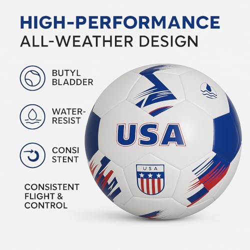 Image of Vizari Country Soccer Ball with Long-Lasting Air Retention Bladder and Machine-Stitched Panels | Consistent Bounce for Passing and Shooting | Eye-Catching National Colors Design